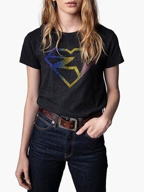 NWT Zadig & Voltaire WALK Black Super ZV Beaded Short Sleeve Crewneck T-Shirt